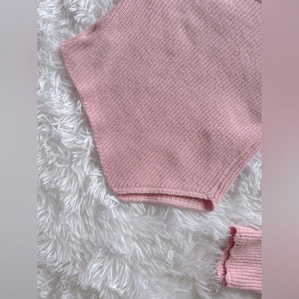 Pink Ribbed Off-Shoulder Sweater - Picture 5 of 7